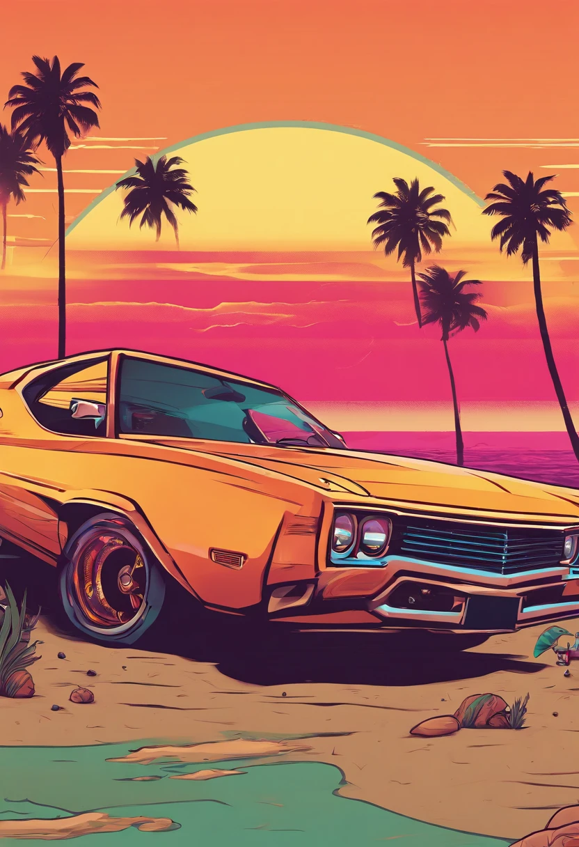 Sunset Beach，West Coast style，Vintage cars，Hiphop elements