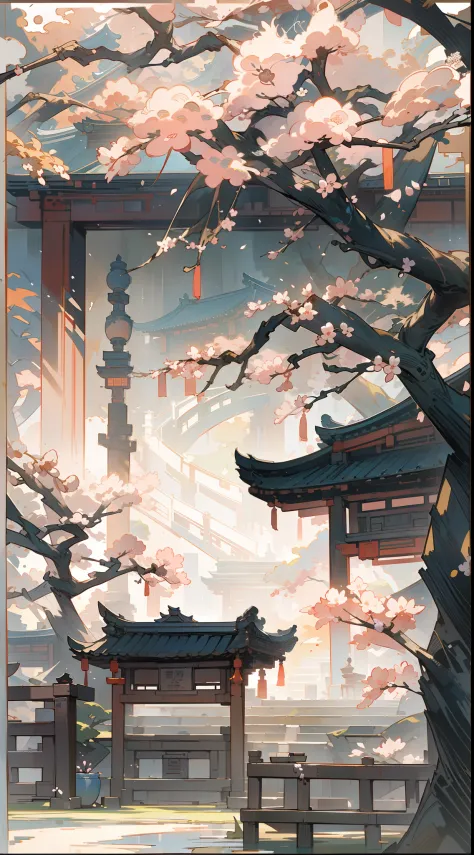 Antique Game Scene Design，A corner of Jiangnan Ancient Town，Black Night Sky，the night，starrysky，lanthanum，Big trees，florals，Flow...