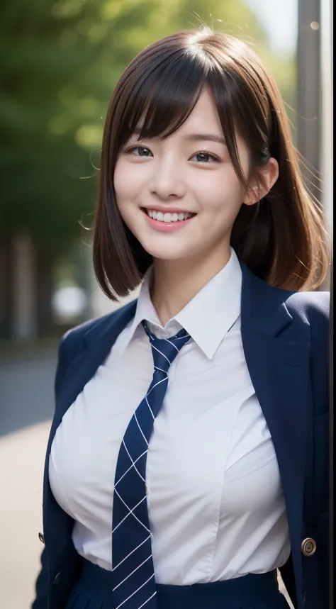 Enhanced dynamic perspective，Cute cute beautiful girl，JK school uniform，Look at me and smile，simple backgound，Works of masters，high quarity，4K resolution，super-fine，Detailed pubic hair，acurate，Cinematic lighting，Leaves the original facial proportions、(larg...