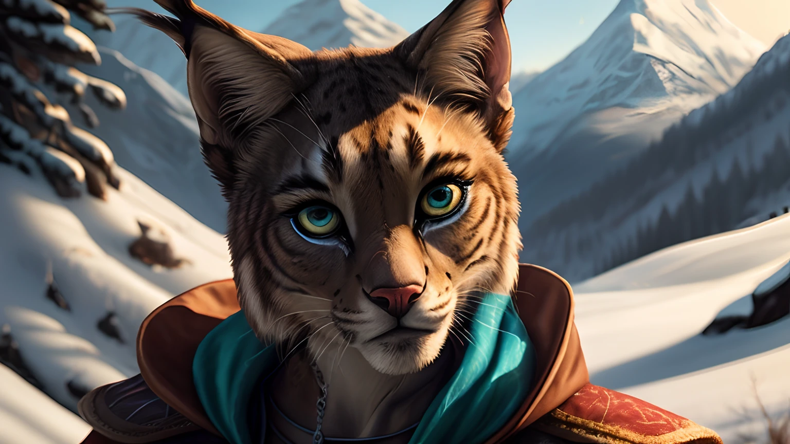 best quality,ultra-detailed,realistic,photorealistic:1.37,Khajiit from the elder Scrolls,portraits,woman's,grey fur,beautiful detailed eyes,beautiful detailed lips,extremely detailed eyes and face,longeyelashes,Seductive fitness body,lynx ears,walking,mountains,snow,vivid colors,sharp focus,studio lighting