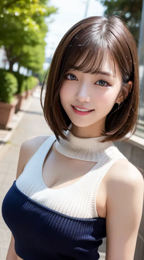 masutepiece, Best Quality, Photorealsitic, finely detail, hight resolution, 8K Wallpapers, Perfect dynamic composition, Beautiful detailed eyes, Medium Hair, large full breasts, Random and sexy poses,Bring your chest together、(Mock Neck Crop Tank Top White...