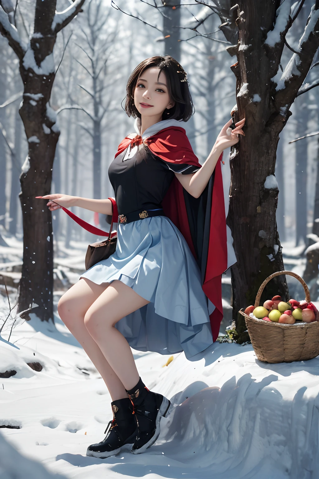 Araffe dressed as a snow queen sitting on a tree in the snow - SeaArt AI