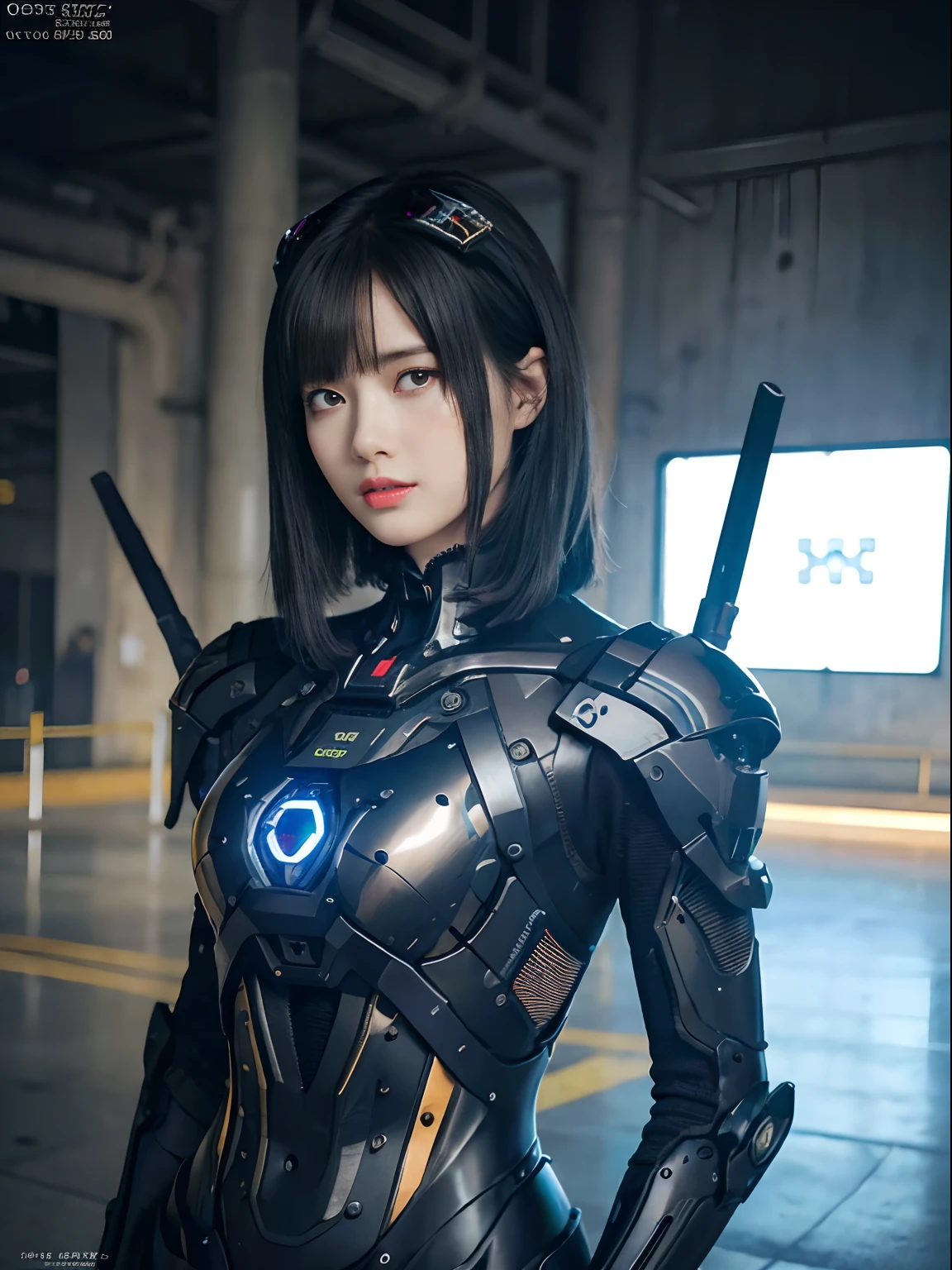（機械ロボット兵士と戦う）、最高品質、傑作、超高解像度、(未来的な機関銃、ナイフを持っている),（未来的なサンバイザーを着用）、(フォトリアリスティック:1.4)、RAW写真、女の子1人、黒髪、輝く肌、((1 機械少女))、((超リアルなディテール))、ポートレート、（小型LEDランプ）、体全体に光るワイヤーチューブ、(最先端の武器で),グローバルイルミネーション、影、オクタンレンダリング、8k、脇の下、超鋭利な、巨大 、小型LEDランプ、胸の谷間に生肌が露出、金属、チューブに接続された血管、武器を持って、赤いボディスーツ、脇の下、サイバーパンクシティの背景、複雑な装飾の詳細、日本の詳細、非常に複雑な詳細、リアルな光、CGSoationトレンド、青い目、輝く目、カメラに向かって、ネオンの詳細、（勇者のヘルメット）、機械の手足、管に接続された血管背中に取り付けられた機械的な椎骨、首に機械的な頸椎を取り付ける、頭部に接続するワイヤーとケーブル、ガンダム、小型LEDランプ、トゥーストック、トゥーストック、未来的な機関銃、ナイフ、