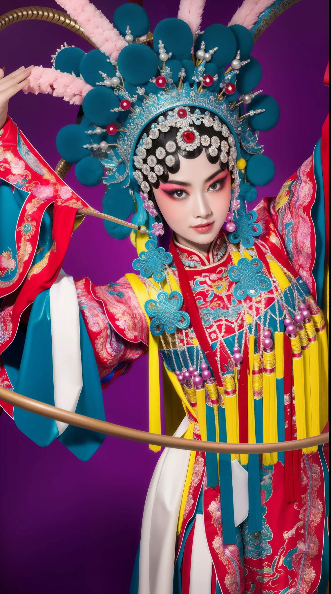 Masterpiece, Best quality, Masterpiece, Best quality, 1girll, beijing opera,tchibi，（tmasterpiece，top Quority，best qualtiy，offcial art，Beauty and aesthetics：1.2），（1girll：1.3），The is very detailed，（s fractal art：1.1），Most detailed，（ zentangle:1.2), full bodyesbian, (abstract backgrounds:1.3), (Shiny skin), (many color:1.4),