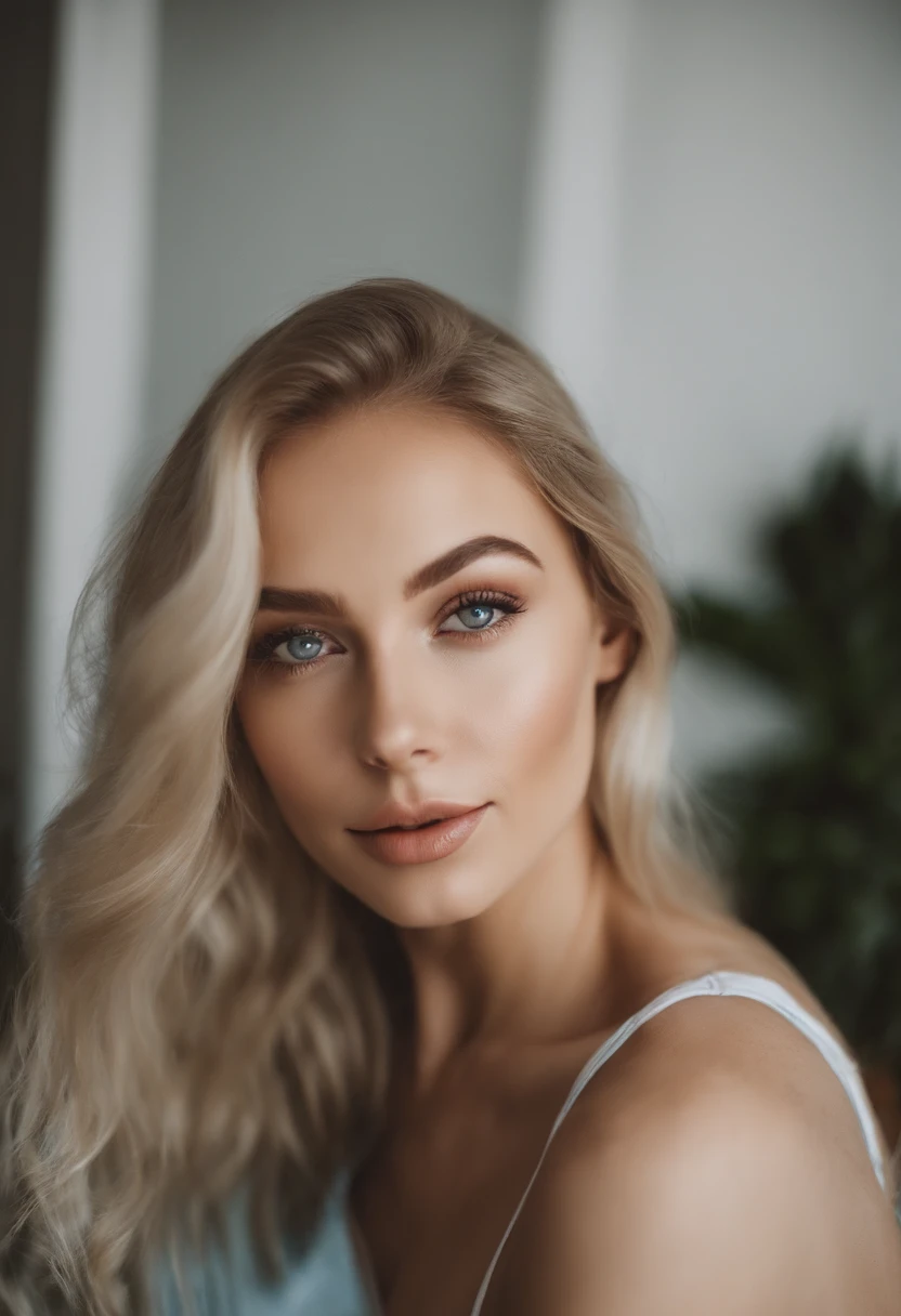 A woman with blonde hair and blue eyes posing for a picture - SeaArt AI