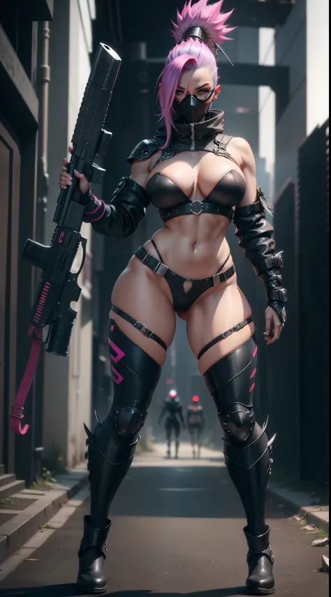 Best Sexy Big Breasts Athletic Body Breasts Metal Boot Metal Panties Futuristic Weapon Metal Mask Night Vision Colored Glasses Mohawk Hair NSFW Nude