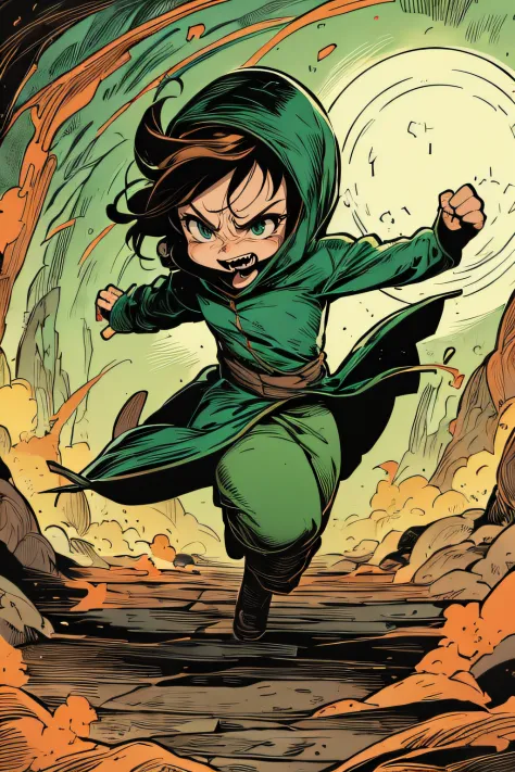 Little bandit girl running through hell、Green costume、Green Flame
