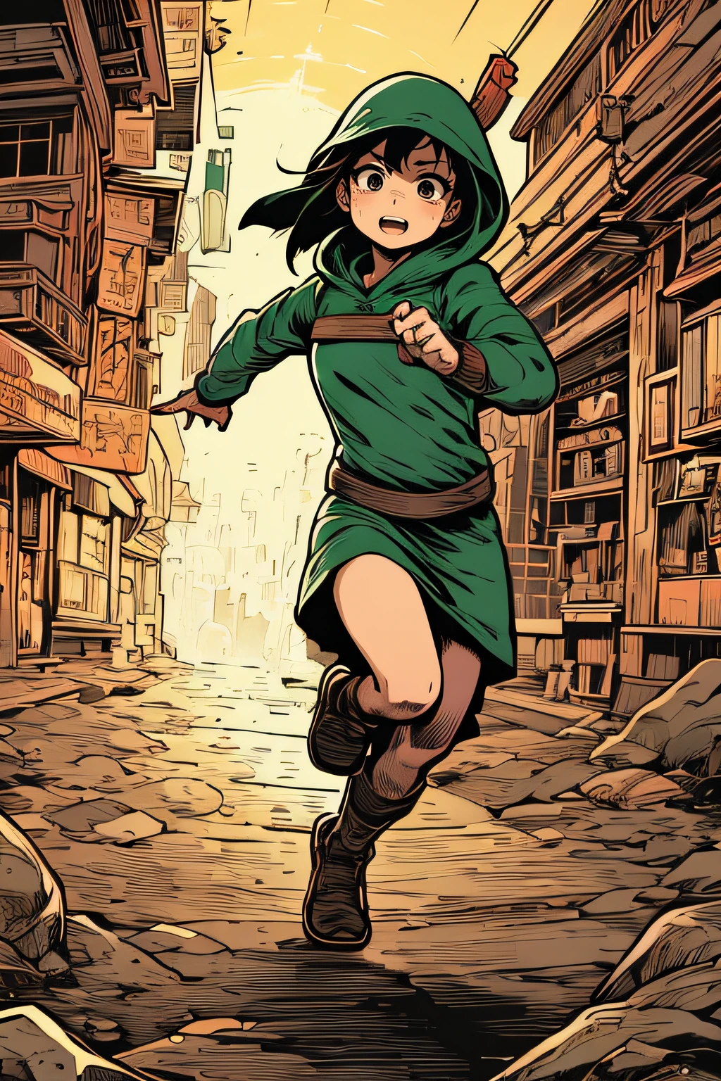 Маленькая бандитка бежит через ад、зеленый костюм、Зеленое пламя