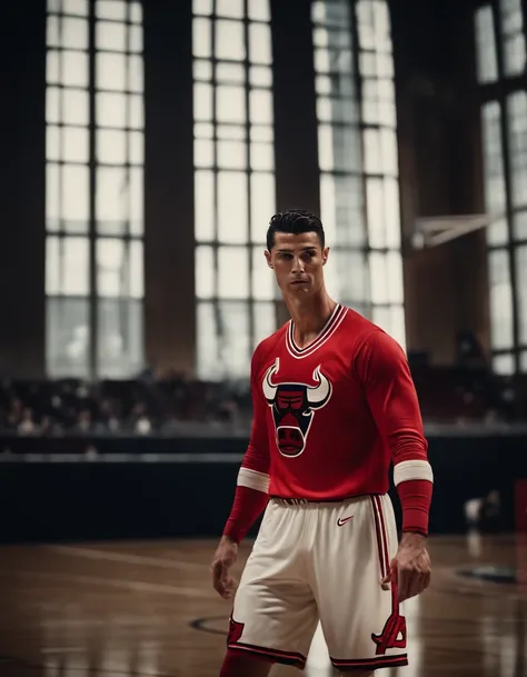 Cristiano Ronaldo jogando basquete vestindo uniforme do Chicago