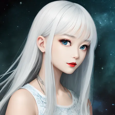Adult daughter、white color hair、ancientry、quadratic element、Long hair、eyes blue、Redlip、extremely beautiful