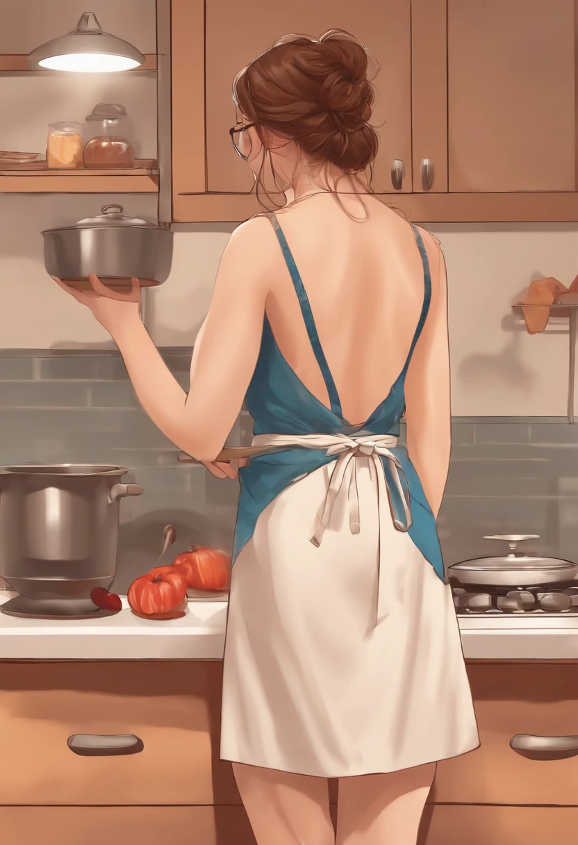 There is a woman in a blue dress standing in a kitchen - SeaArt AI