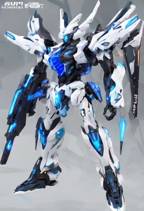 I'm happy to describe to you a sci-fi white-blue humanoid mech。This mech is called「God of the Aurora」，It represents unparalleled advances in future technology。

「God of the Aurora」The exterior is predominantly white and blue，The overall shape is streamline...