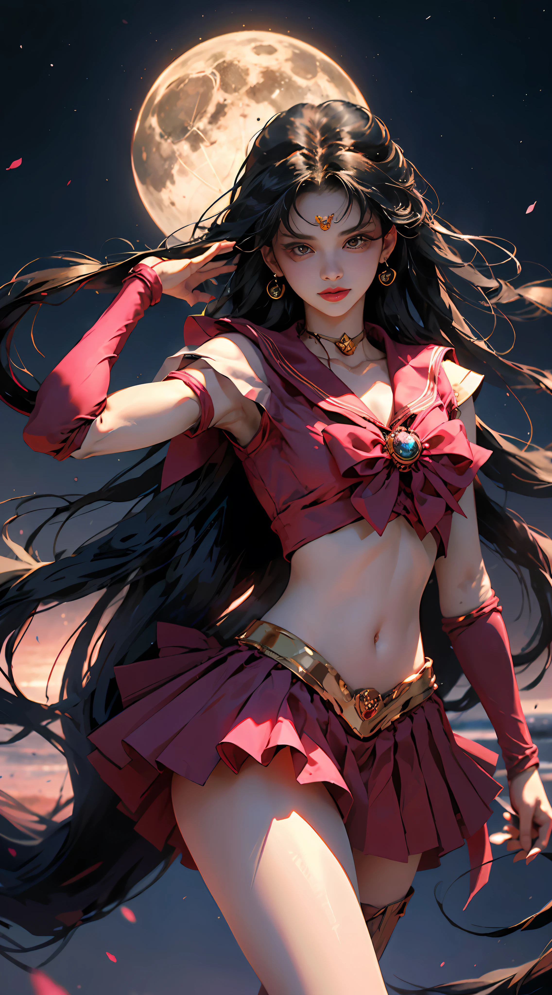 ((Masterpiece artwork)), (best qualityer), (ultra detaild), ((very detailled)), 4K, (8k), Sailor Mars, long black  hair, Sailor Mars Aesthetics, Dream nucleus,