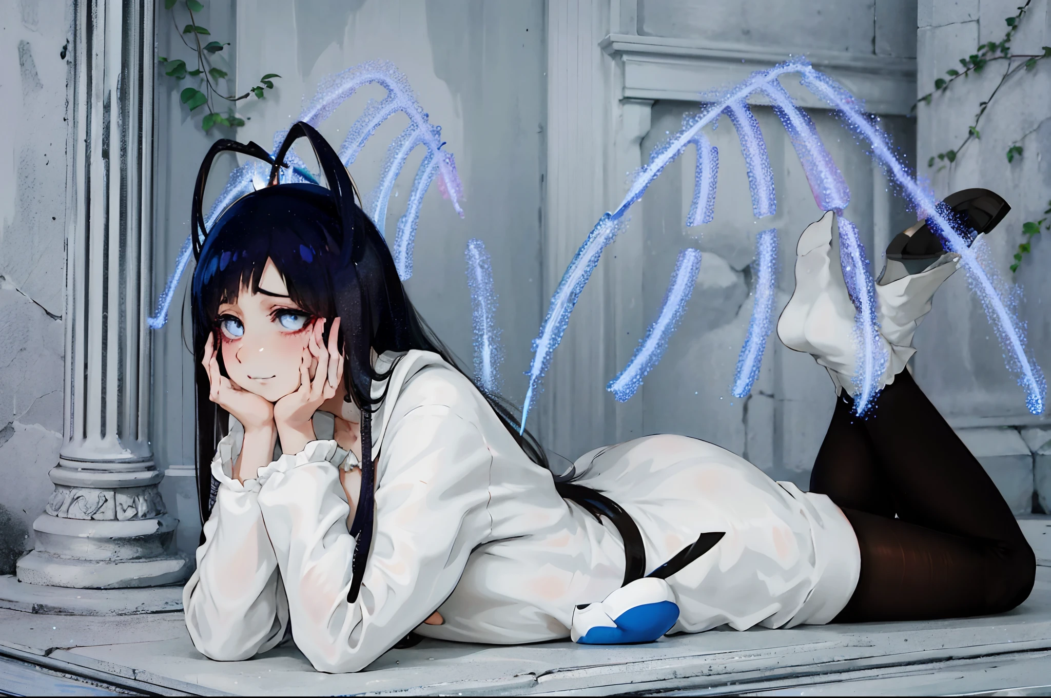 Anime girl laying on the ground with her hands on her face - SeaArt AI