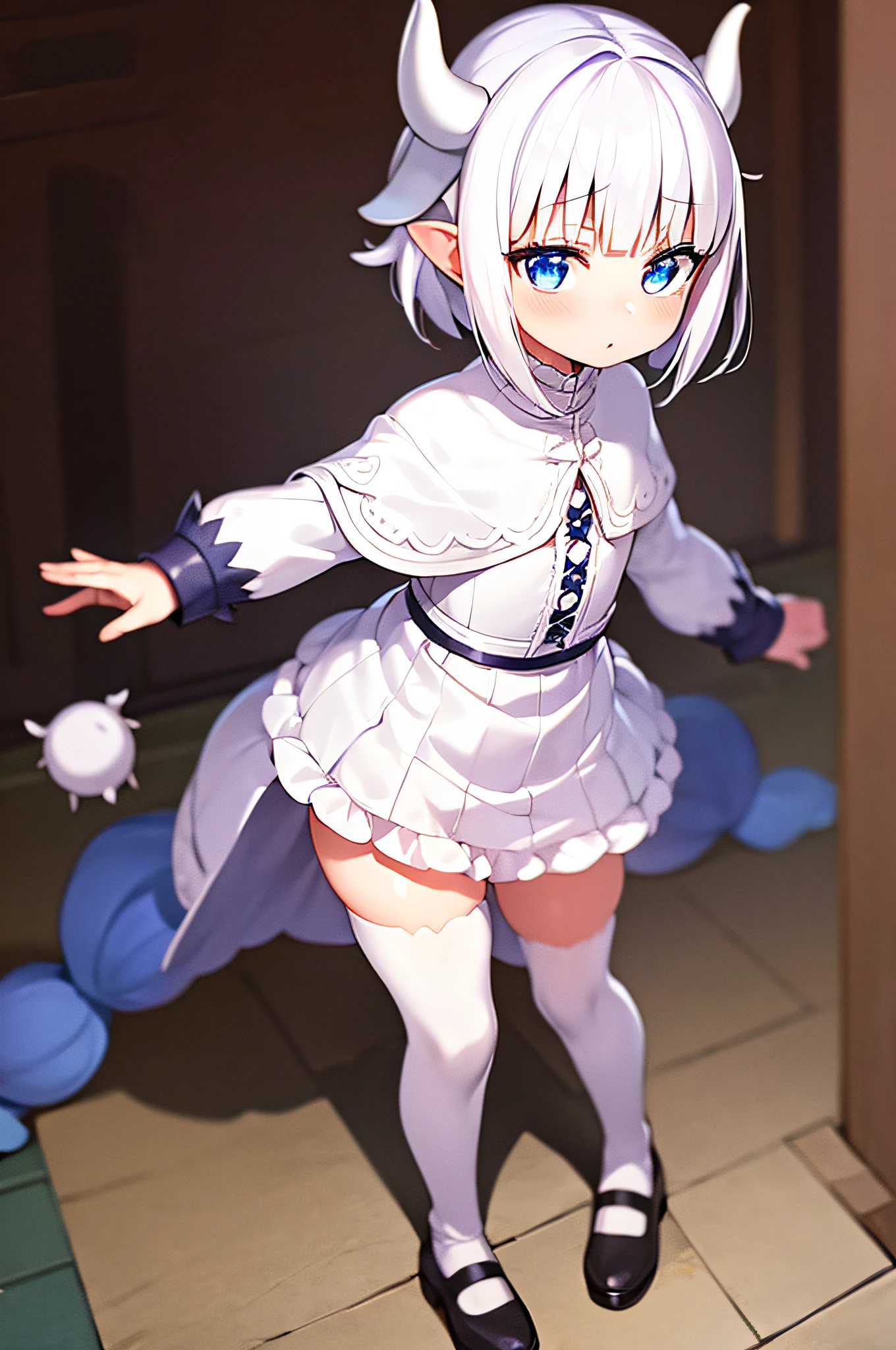 Anime girl in a white dress with horns and a blue tail - SeaArt AI