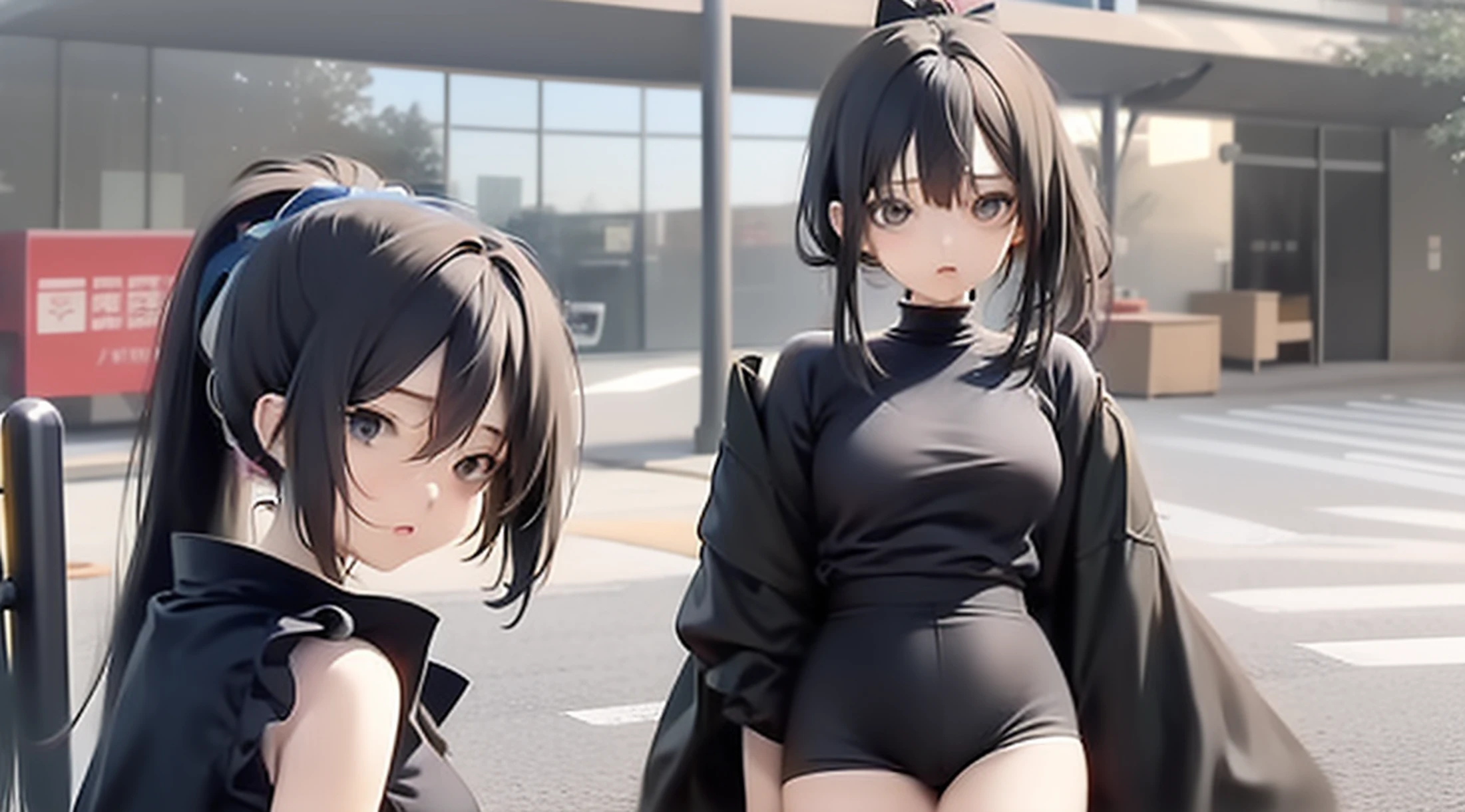 Anime characters dressed in black standing on a street corner - SeaArt AI