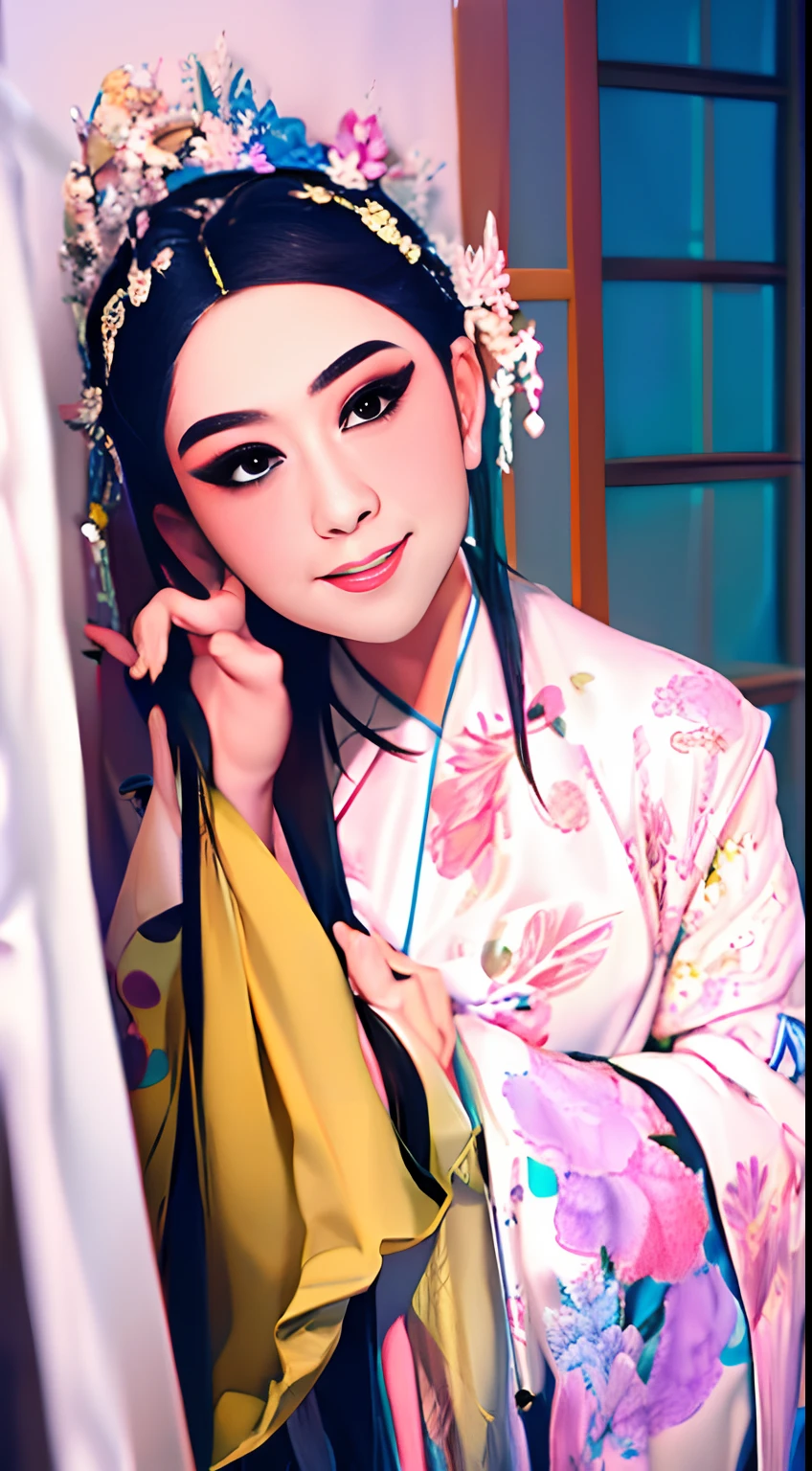 sportrait， looking at viewert， ssmile， simple backgound， Keep one's mouth shut， florals ，4K Ultra HD, 超高分辨率, (Photorealistic: 1.4), Best quality，Masterpiece，Utra dilution，（pastel colour：1.2）