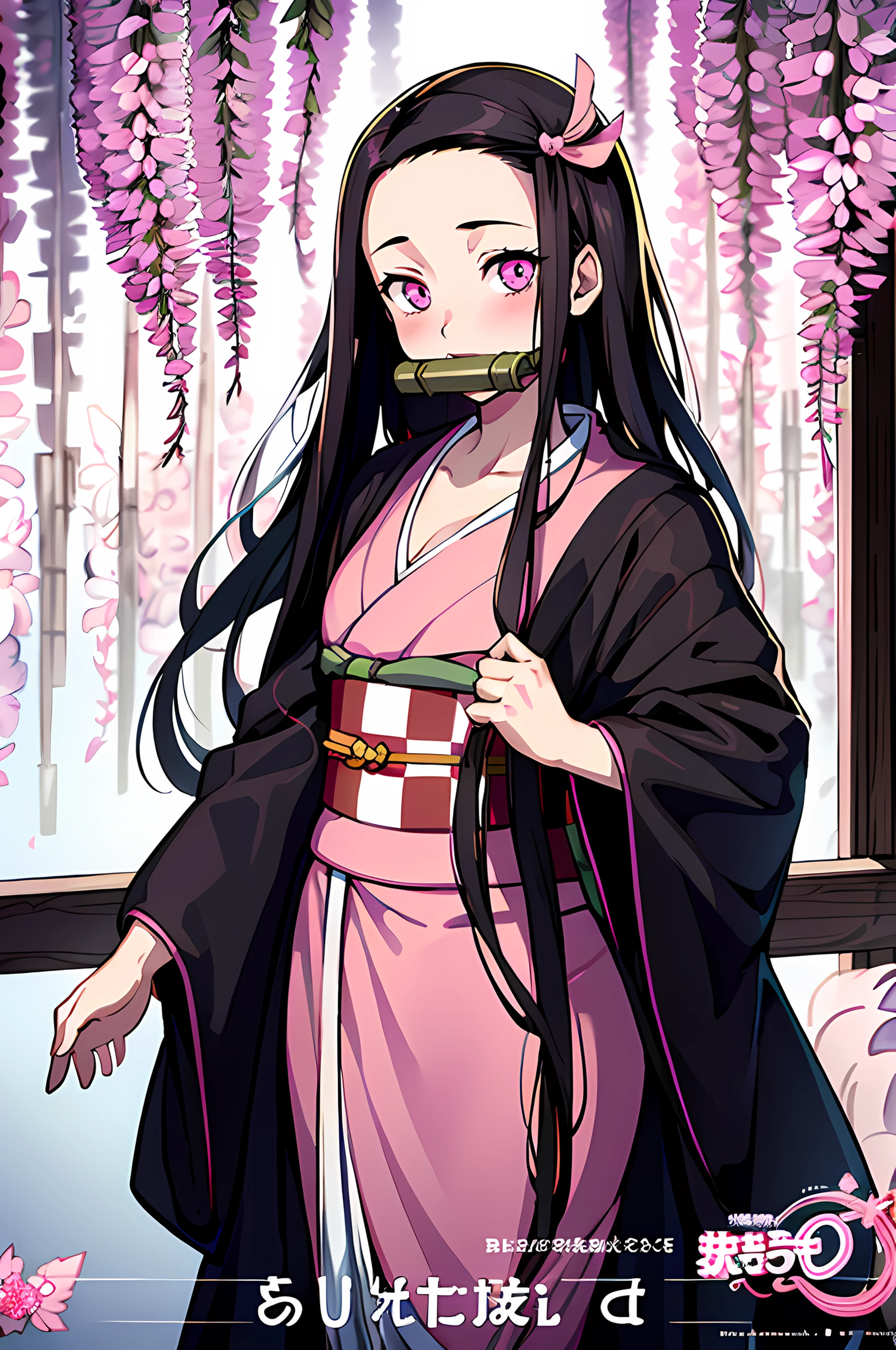 Nezuko face (demon slayer), Pink eyes, anime eyes, highres, blush, beautiful, masterpiece