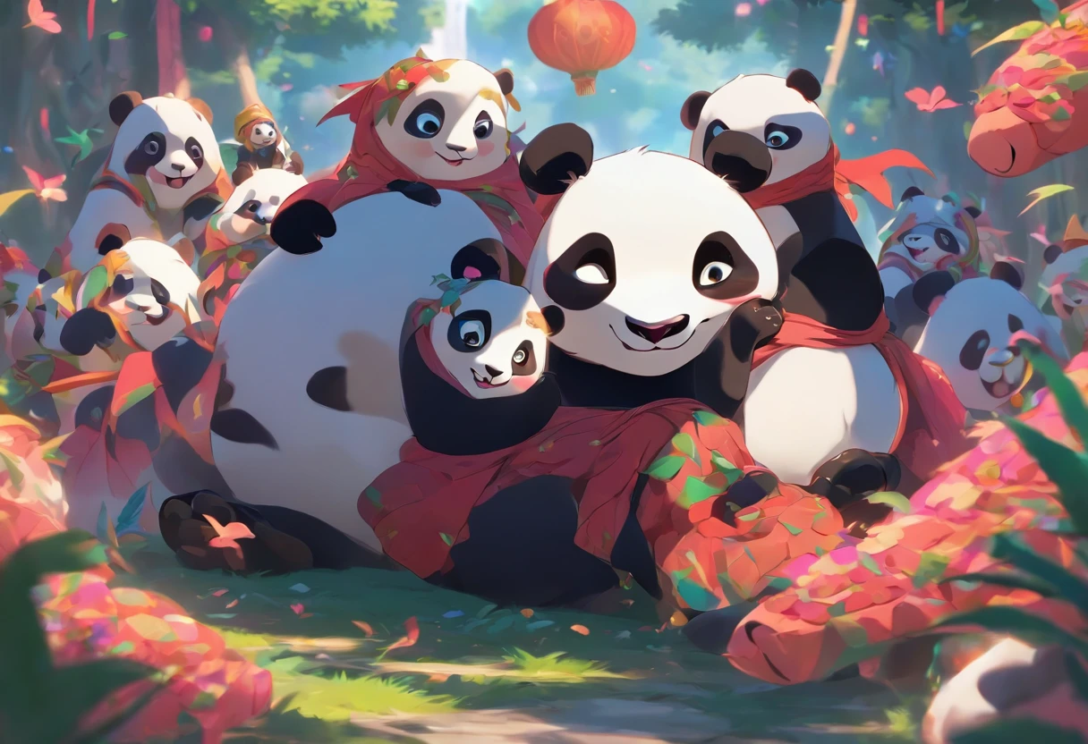 3Full-body pandas make friends with dragons，Has big eyes，Blushlush，lazy ...