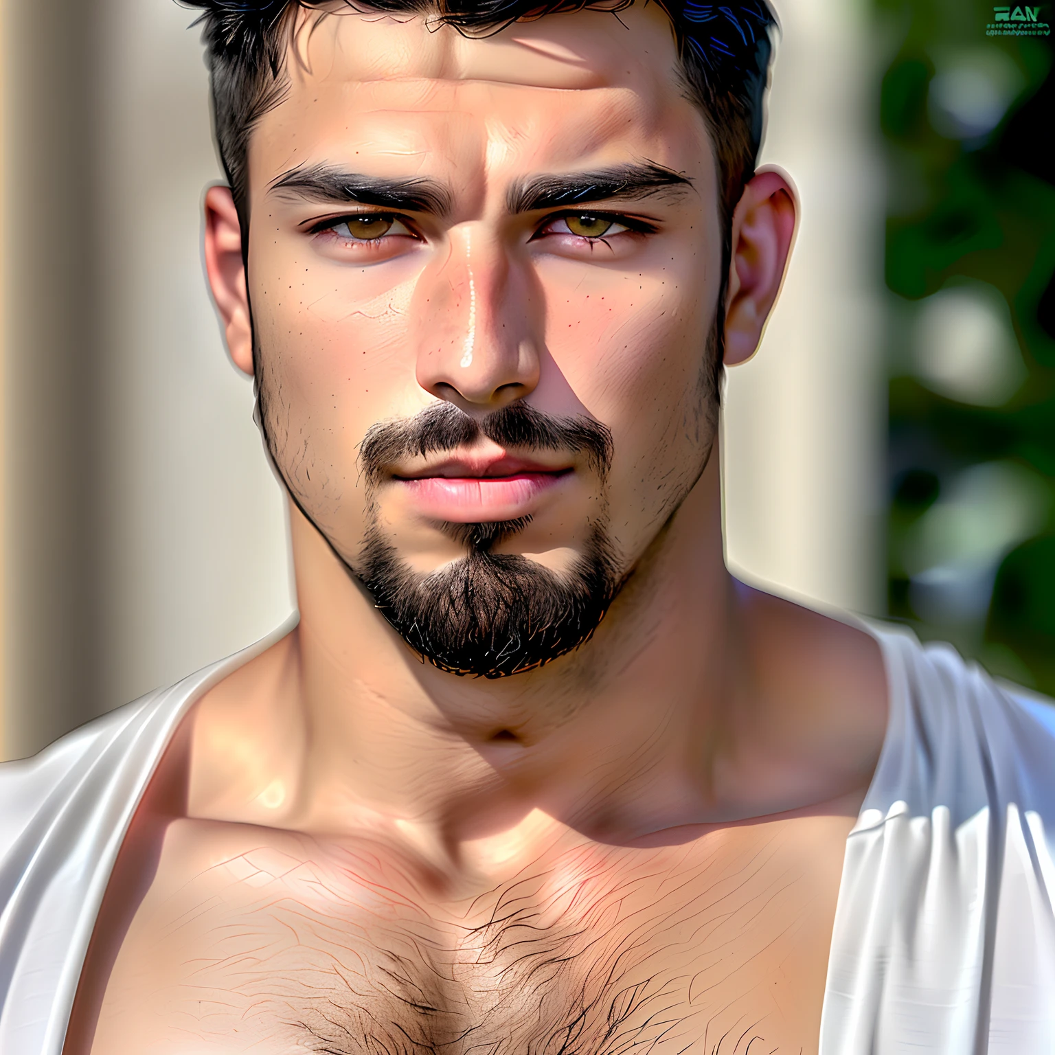 Pretty handsome latino, detailed face, best quality, high quality, skin indentation, skin pores, textured skin, analog, film grain, detailed eyes, perfect mouth, 8k, uhd, 8k uhd, closed mouth, casual clothes, beard, pale skin,