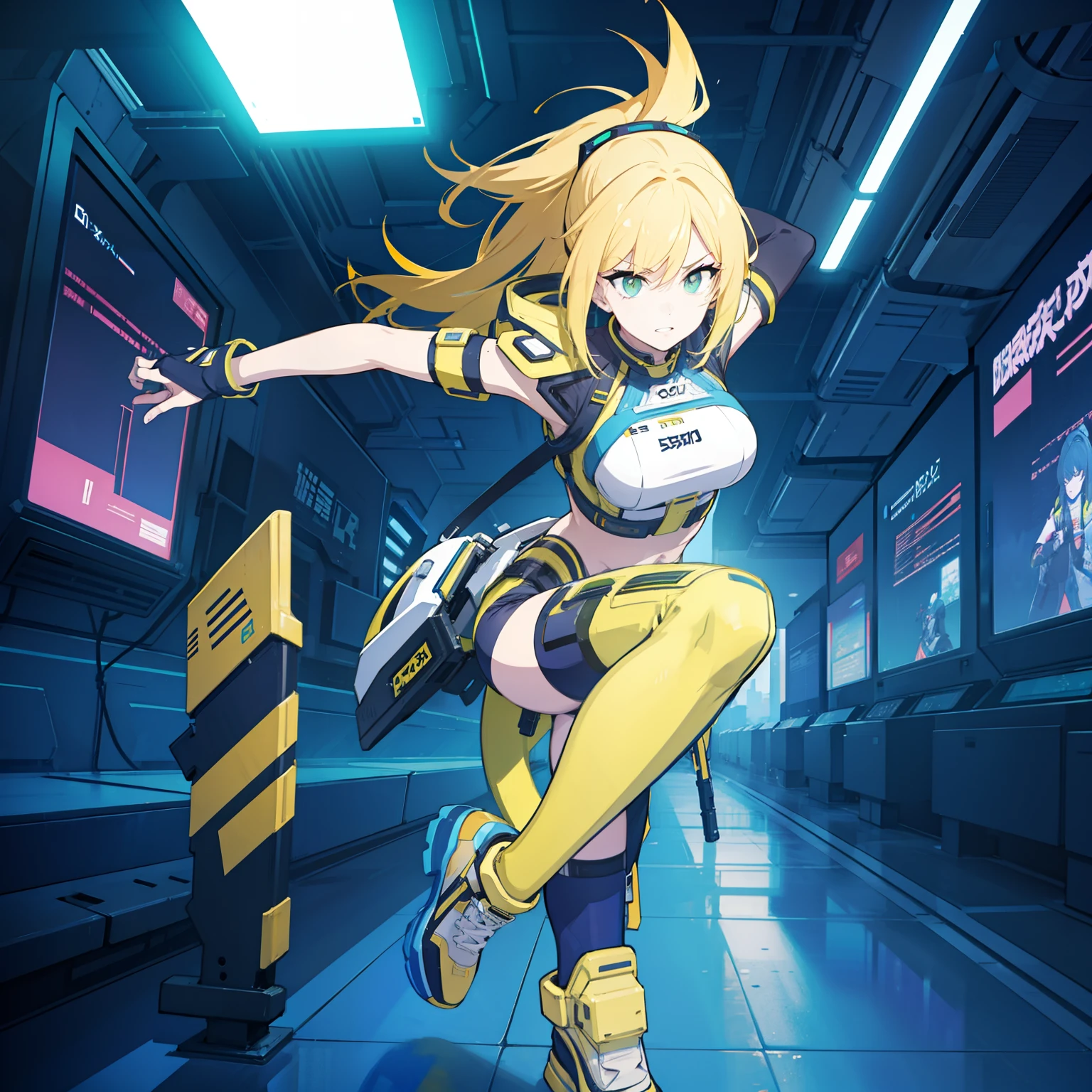 yellow cyberpunk girl in a dynamic pose