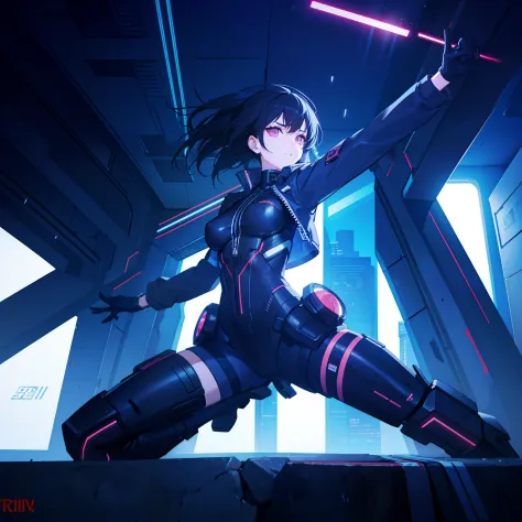 black cyberpunk girl in a dynamic pose