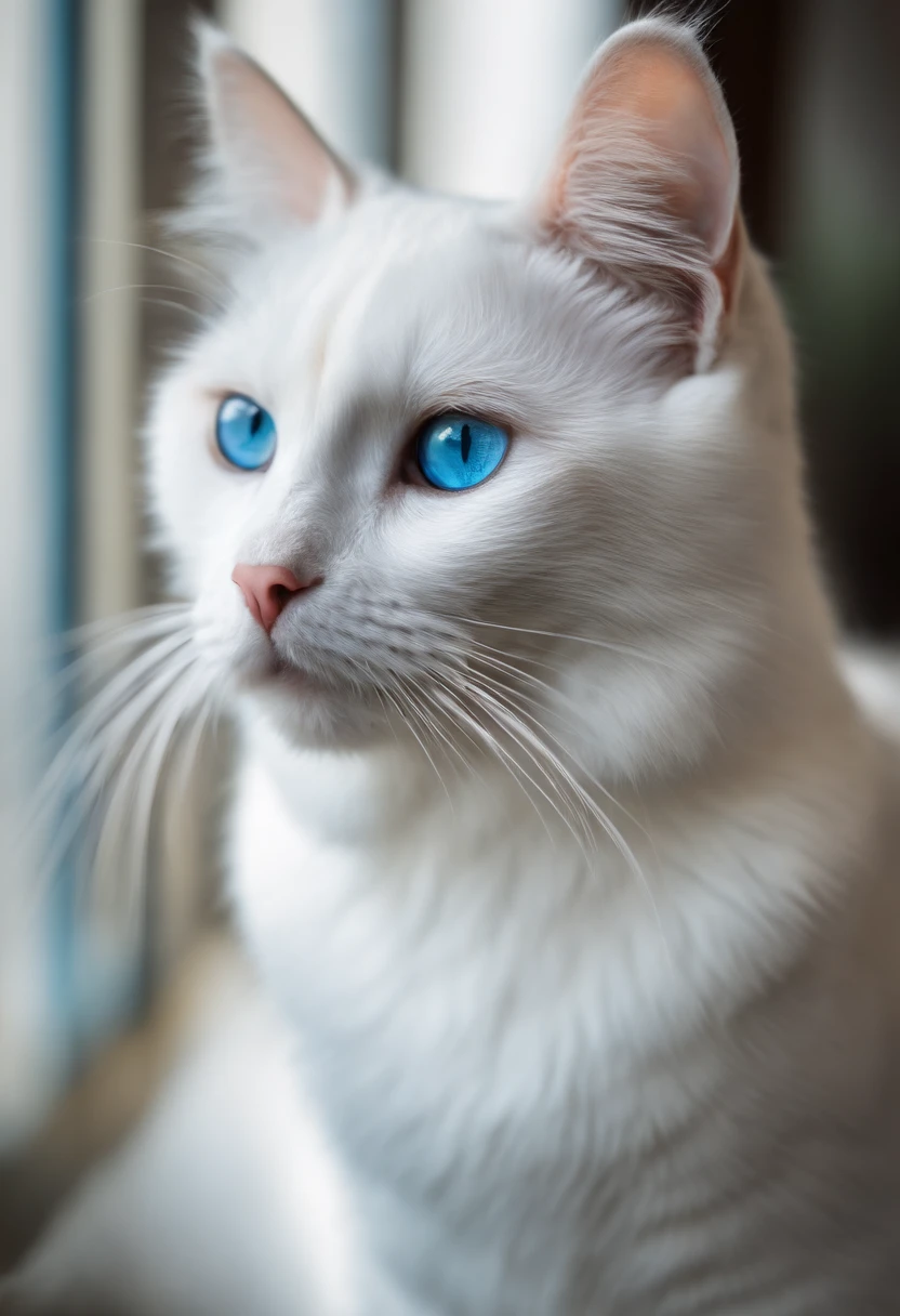 Cat animals of white color,Median height with blue eyes