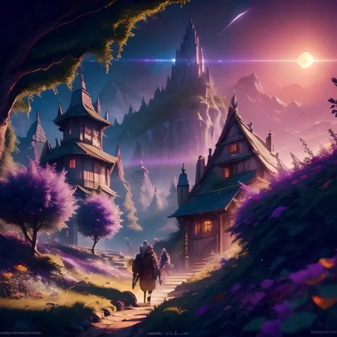 um casal de pessoas caminhando por um caminho em frente a um castelo, Estilo Andreas Rocha, inspirado em Andreas Rocha, Arte de ...