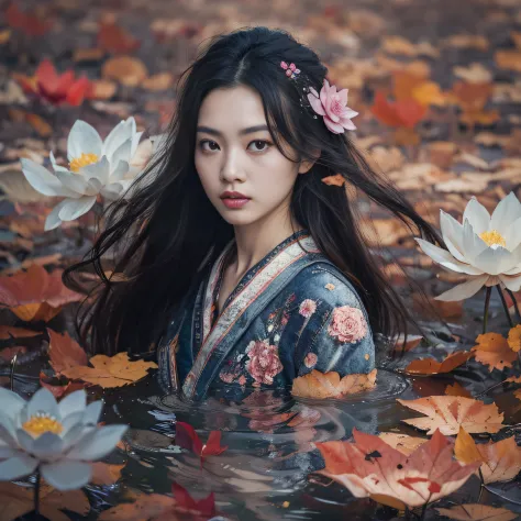 32K（tmasterpiece，k hd，hyper HD，32K）Long flowing black hair，ponds，zydink， a color， Aozhou people （Concubine girl）， （Purple silk s...