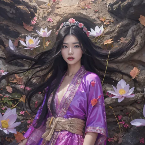 32K（tmasterpiece，k hd，hyper HD，32K）Long flowing black hair，ponds，zydink， a color， Aozhou people （Concubine girl）， （Purple silk s...