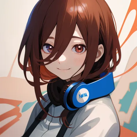 nakano miku、Brown hair、hair between eye、Headphones around the neck、a smile