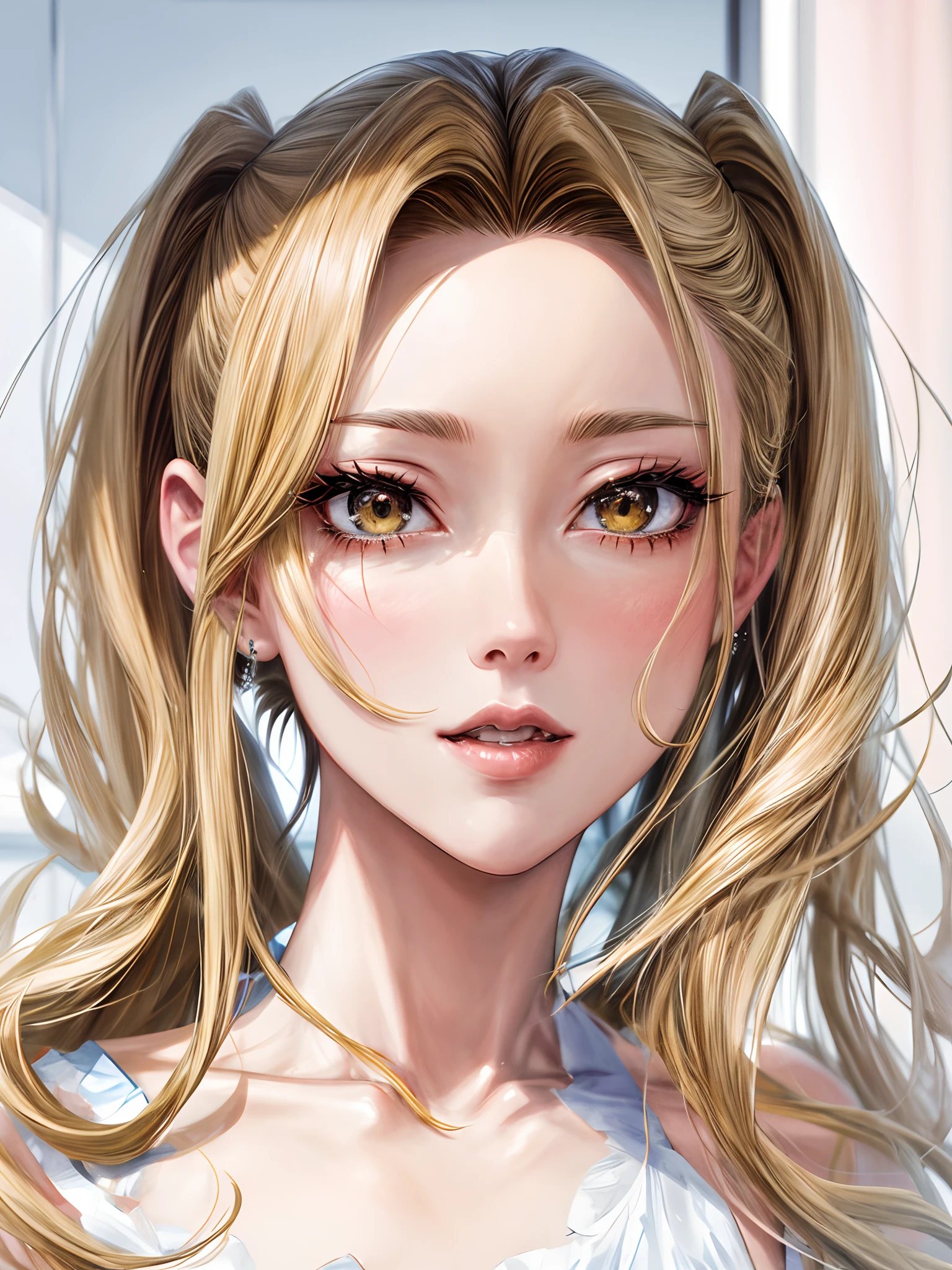 Anime girl with long blonde hair and big eyes - SeaArt AI