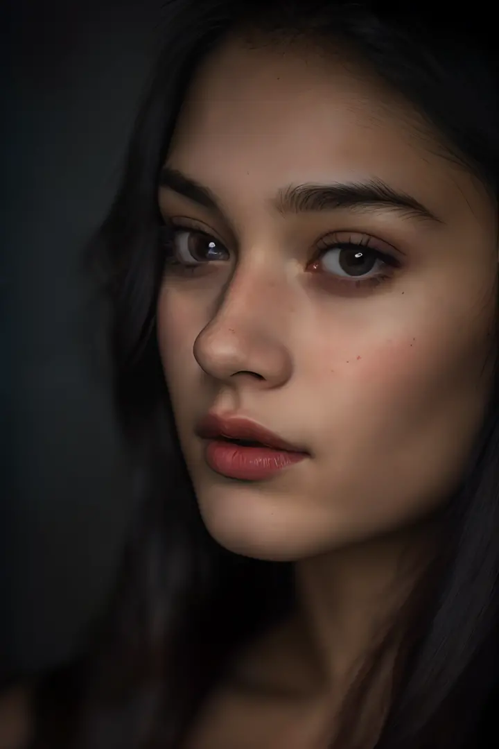 (close-up, editorial photograph of a 21 year old woman), (highly detailed face:1.4) (smile:0.7) (background inside dark, moody, private study:1.3) POV, by lee jeffries, nikon d850, film stock photograph ,4 kodak portra 400 ,camera f1.6 lens ,rich colors ,h...