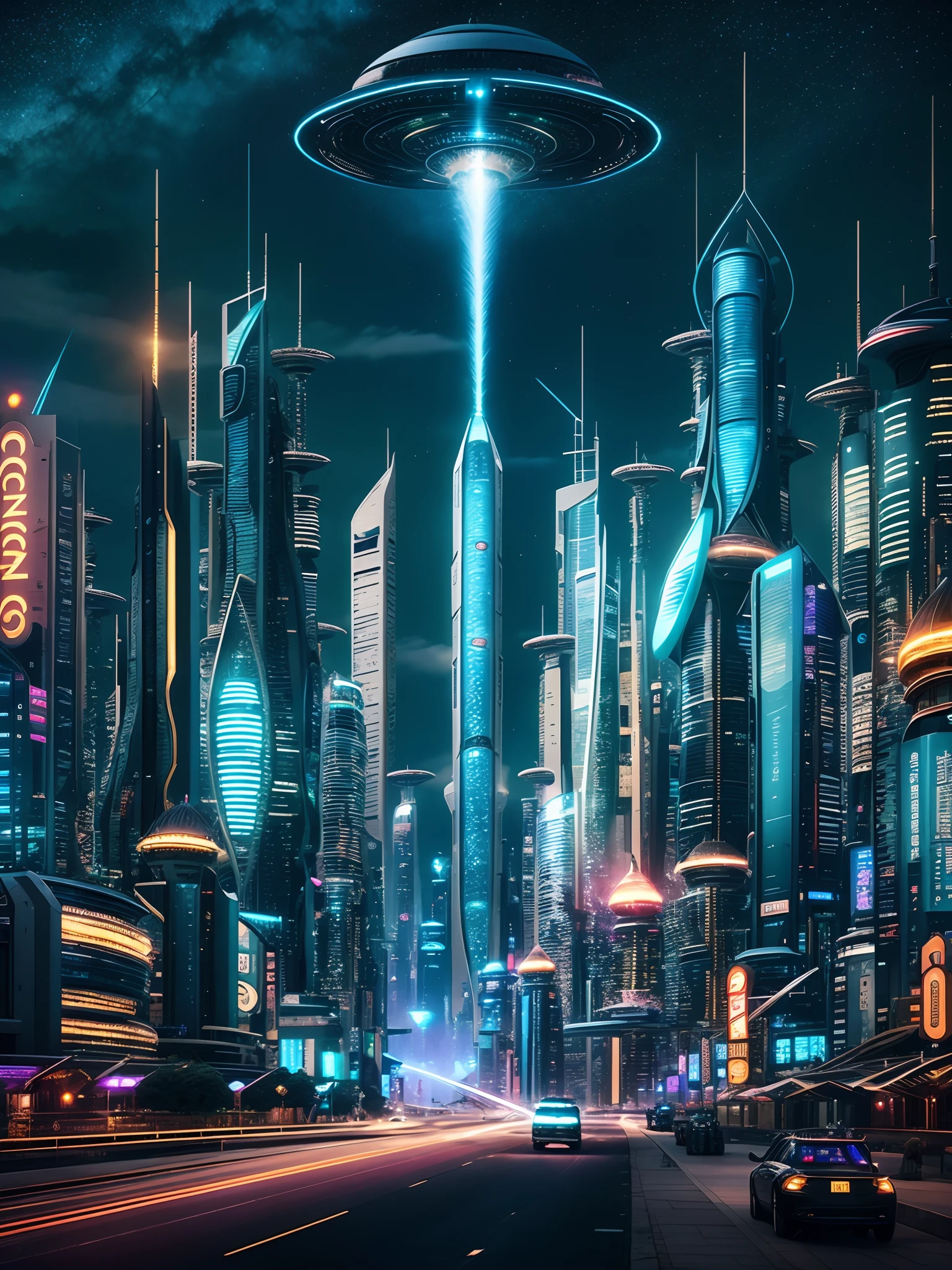 ，obra maestra, mejor calidad，8K, ultra alta resolución，en un mundo futurista，La impresionante ciudad futurista se ve especialmente espectacular contra un fondo oscuro.。Los imponentes rascacielos se alinean en las torres de mil pisos.，luces brillando，Salpicado de puntos de luz en forma de estrella，Como estrellas centelleantes en la Vía Láctea。El diseño arquitectónico de la ciudad es peculiar y extraordinario.，Las fachadas de los rascacielos brillan intensamente，Es como si cobrara vida gracias a la luz de las estrellas en el cielo nocturno.。 En esta ciudad futurista，Una fusión de tecnología moderna y elementos de fantasía.，Da una sensación misteriosa y mágica.。Coches circulando a toda velocidad por la calle，Deja líneas brillantes，Los dirigibles viajan por el aire entre edificios.，Deja cadenas de pistas brillantes。Toda la ciudad está llena de luz.、Un ambiente mágico donde los colores bailan con tecnología futurista.。 En el corazón de esta ciudad futurista，Magnífica plaza，Mostrar la prosperidad de las civilizaciones futuras.。En el centro de la plaza hay una enorme fuente.，De él brotó un chorro de agua.，La superficie del agua refleja un poco de luz de estrellas.，Como si estuviera engastado con piedras preciosas。 El mapeo de fotones crea efectos de luz y sombras realistas.，Cada edificio、Cada hoja es refractada por la luz.。Las sombras largas se extienden hasta el suelo.，Hacer que toda la imagen sea más vívida y tridimensional.，It feels like you're en un mundo futurista。 Pasa una noche en esta ciudad futurista.，Los elementos de fantasía en el cielo nocturno son aún más fascinantes.。Luces similares a estrellas flotan en el aire.，Se formó un dosel enorme，Imágenes coloridas e historias de fantasía se reproducen constantemente.。Estas imágenes e historias transportan a la gente a un misterioso mundo virtual.，Evoca una imaginación infinita y el deseo de explorar.。 La imagen es llamativa.，Representa el encanto único de la ciudad del futuro con meticuloso detalle.，Los efectos de luz y sombras realistas y los colores vivos hacen que toda la imagen esté llena de vida y vitalidad.。La perspectiva compositiva muestra sutilmente la inmensidad y el ajetreo de la ciudad.，Al mismo tiempo, Preste atención a la descripción detallada de cha.