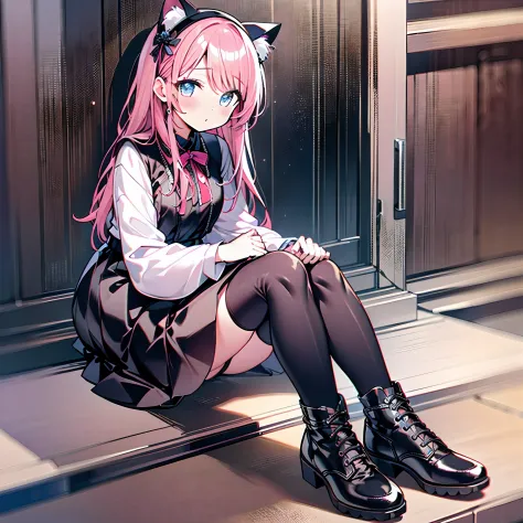 cute girl with cat ears、japan anime style、moe、（full body2.0）、（1 person only 2.1）、（no background 1.8）、authentic and highly detail...