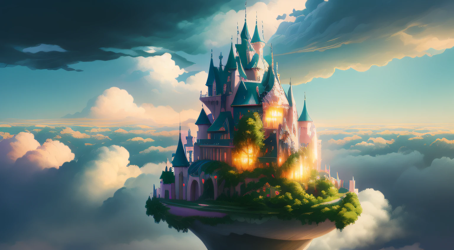 beautiful digital artworks，in the white clouds fairyland，in the white clouds fairyland，The fantasy is highly detailed，floating city on clouds