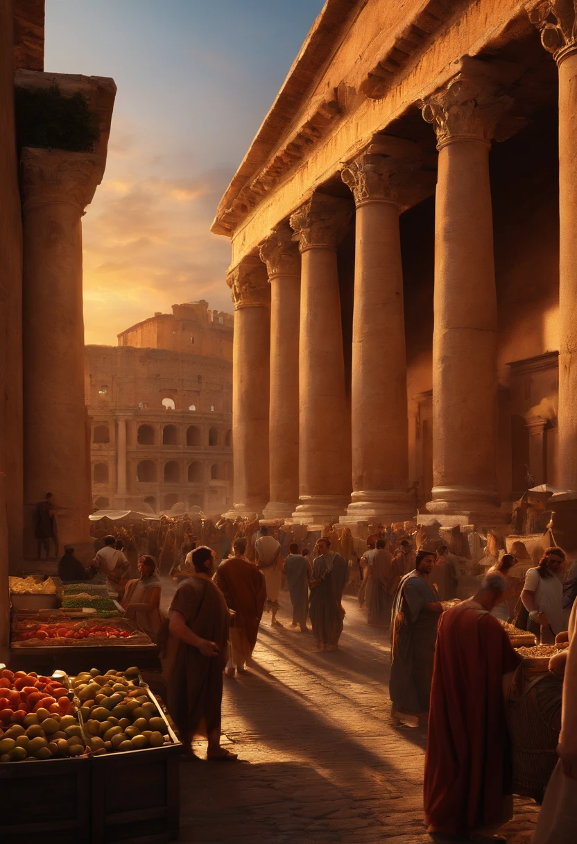 busy market in ancient roman city. sunset. historic rome. 1st century ...