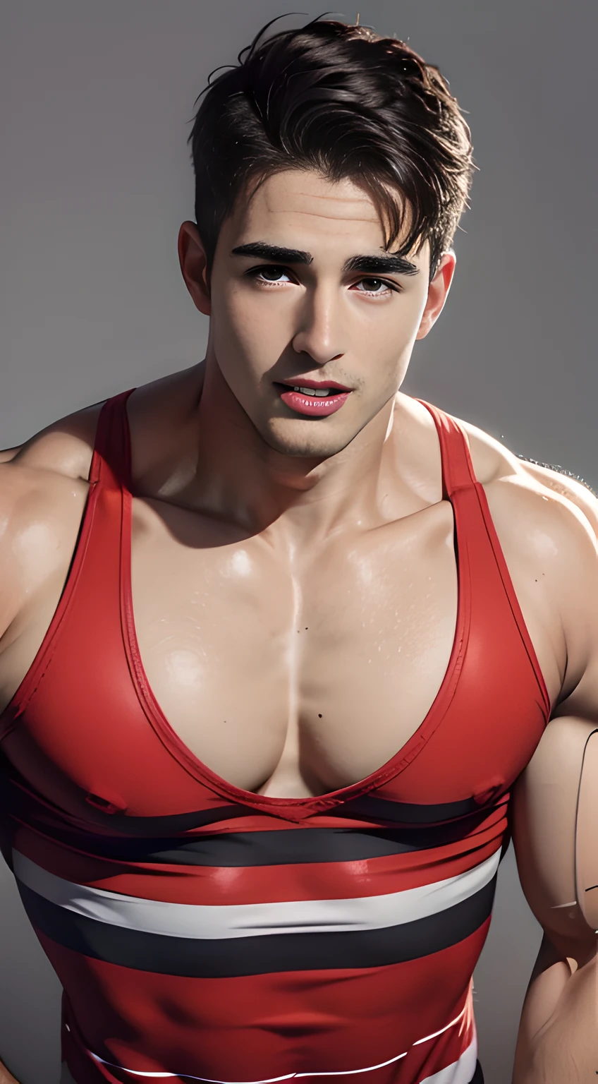 (((Men only))), ((head shot)), (Pietro Boselli), (((wearing a red horizontal striped tank top))), ((Handsome muscle man in his 20s)), (Big smile), (detaile: 1 in 1), Natural muscles, HIG quality, beautidful eyes, (Detailed face and eyes), (Face、: 1 / 2), Noise, Real Photographics、... .....................................................................................................................PSD, Sharp Focus, High resolution 8K, realisitic & Professional Photography, 8K UHD, Soft lighting, High quality, Film grain, FujifilmXT3