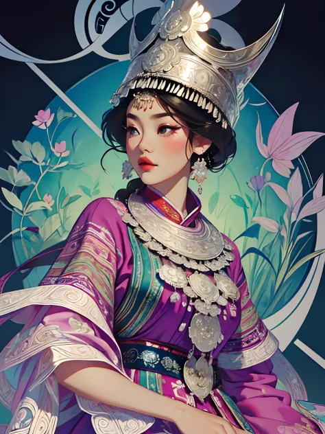 (illustration:1.3)hmong girl in hmong costume (by artist anna dittman:1), (((masterpiece))), (((best quality))), ((ultra-detaile...