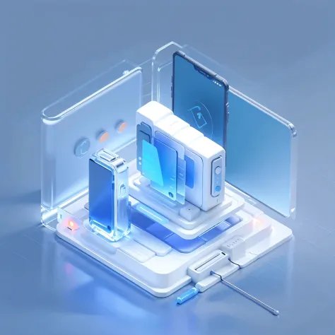 （tmasterpiece，top Quority，Best quality at best），Data Services icon，Blue,Frosted glass,Transparent technical sense industry design,white backgrounid，Studio lighting,Isometric 3D