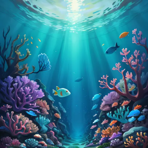 abyssal，Underwater world，Deep blue seabed，a fairy world，Seabed sand