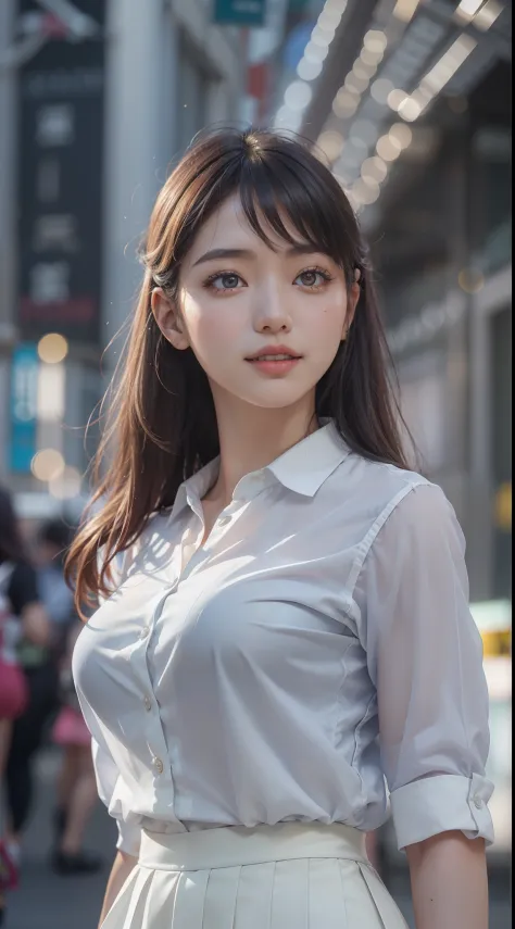 Attractive lonely woman in white collar shirt and tight skirt in the city、Asian woman smiling at Alafe,、1 persons、Young Pretty Gravure Idol, Colossal tits、Young skinny gravure idol, Realistic Young Gravure Idol, Young Sensual Gravure Idol, Photorealistic: ...