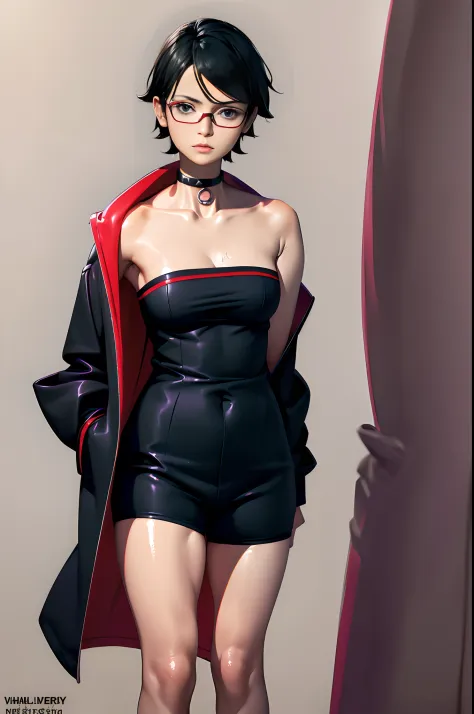 sarada face, wearing glass