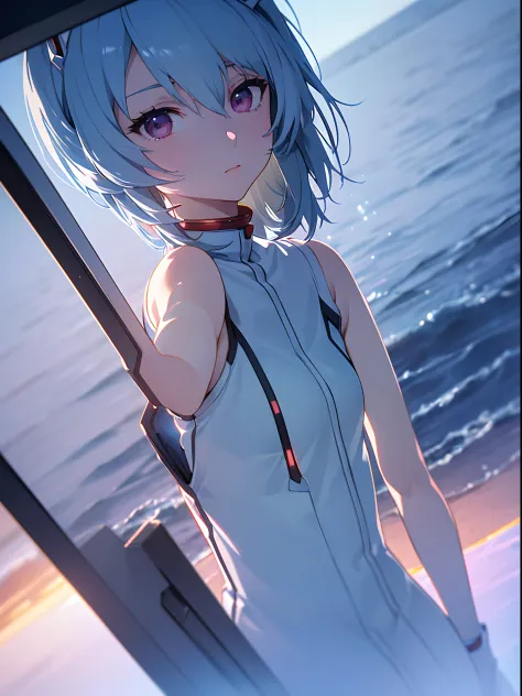 (((ayanami rei))),1girl,solo,(masterpiece,best quality, official art, beautiful and aesthetic:1.2),(ultra high res, (4k),beach,g...