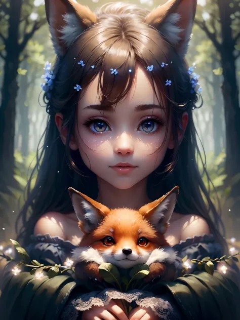​masterpiece，top-quality，forget-me-not，blue lights，Foxes are natural