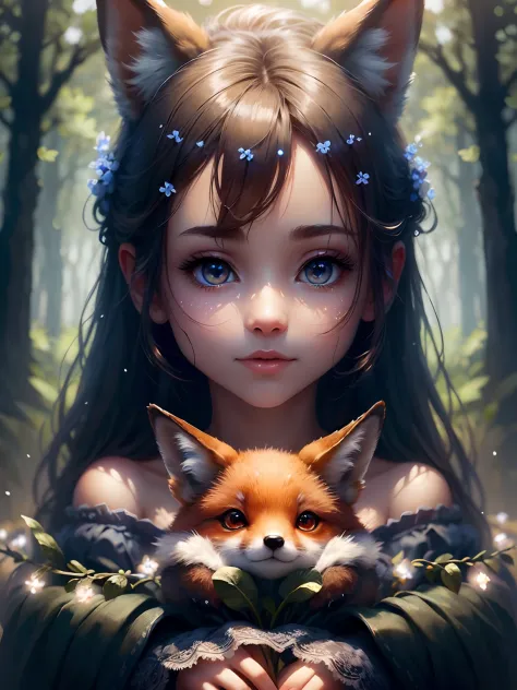 ​masterpiece，top-quality，forget-me-not，blue lights，foxes are natural