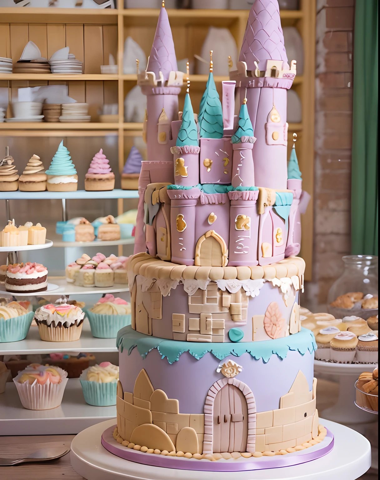 A close up of a cake with a castle on top of it - SeaArt AI