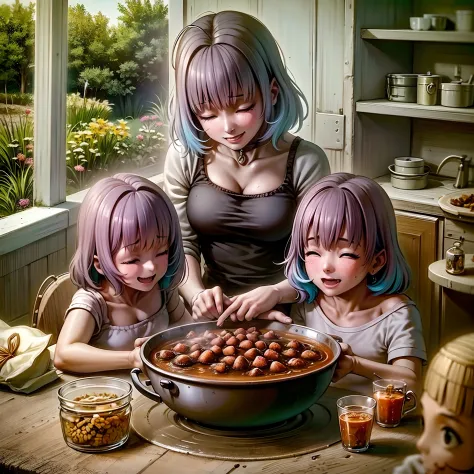 riamu yumemi,guts,couple,husband and wife,riamu motherly,house wife,cooking,mother and son,children,family,happy,(best quality,4...
