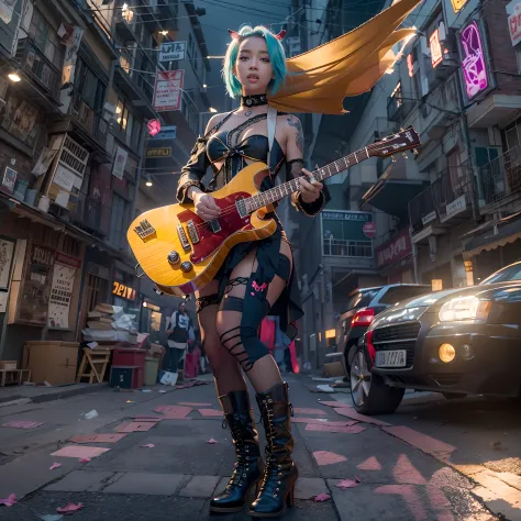 matrix Masterpiece epic Urban deep path equirectangular_360 girl Diva Jinx play handled guitar optimal sunLight meticulously int...