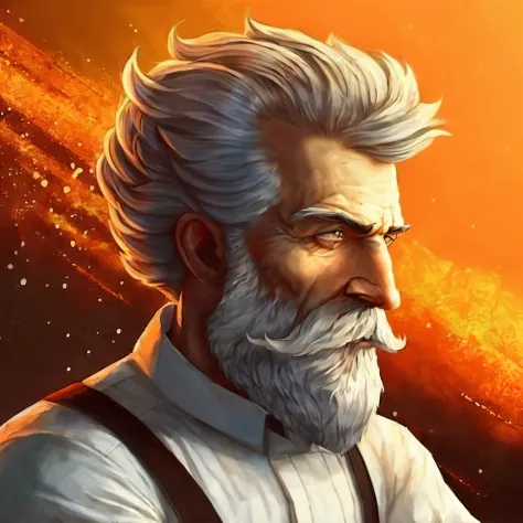 A man with a beard and a white shirt holds a glass in his hand, Epic RPG portrait, epic portrait illustration, inspiriert von Ge...